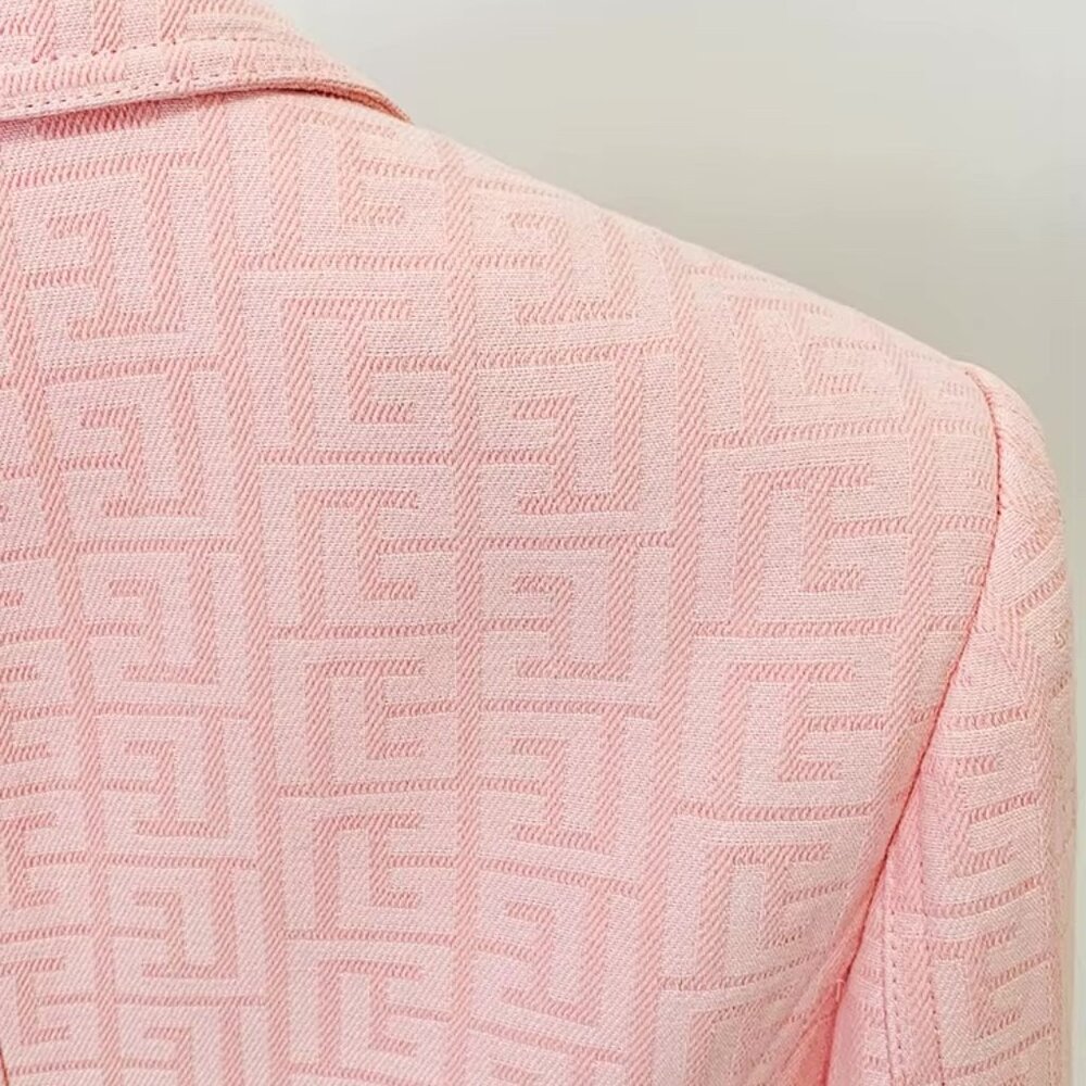 NEW! Pink Jacquard Gold Button Geo Detail Blazer Jacket - Picture 6 of 8
